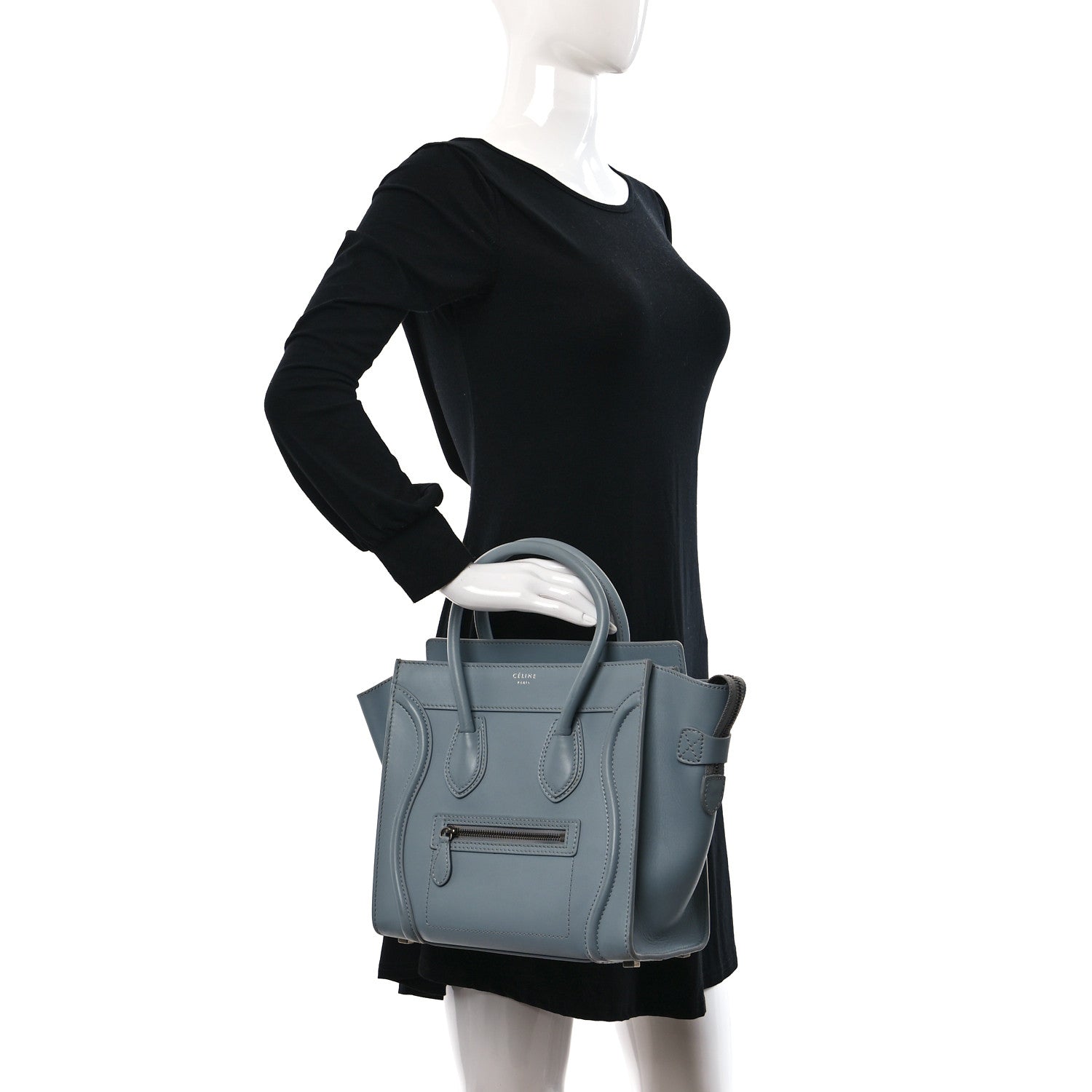 Celine Drummed Calfskin Micro Luggage Sky Blue 2 of 9