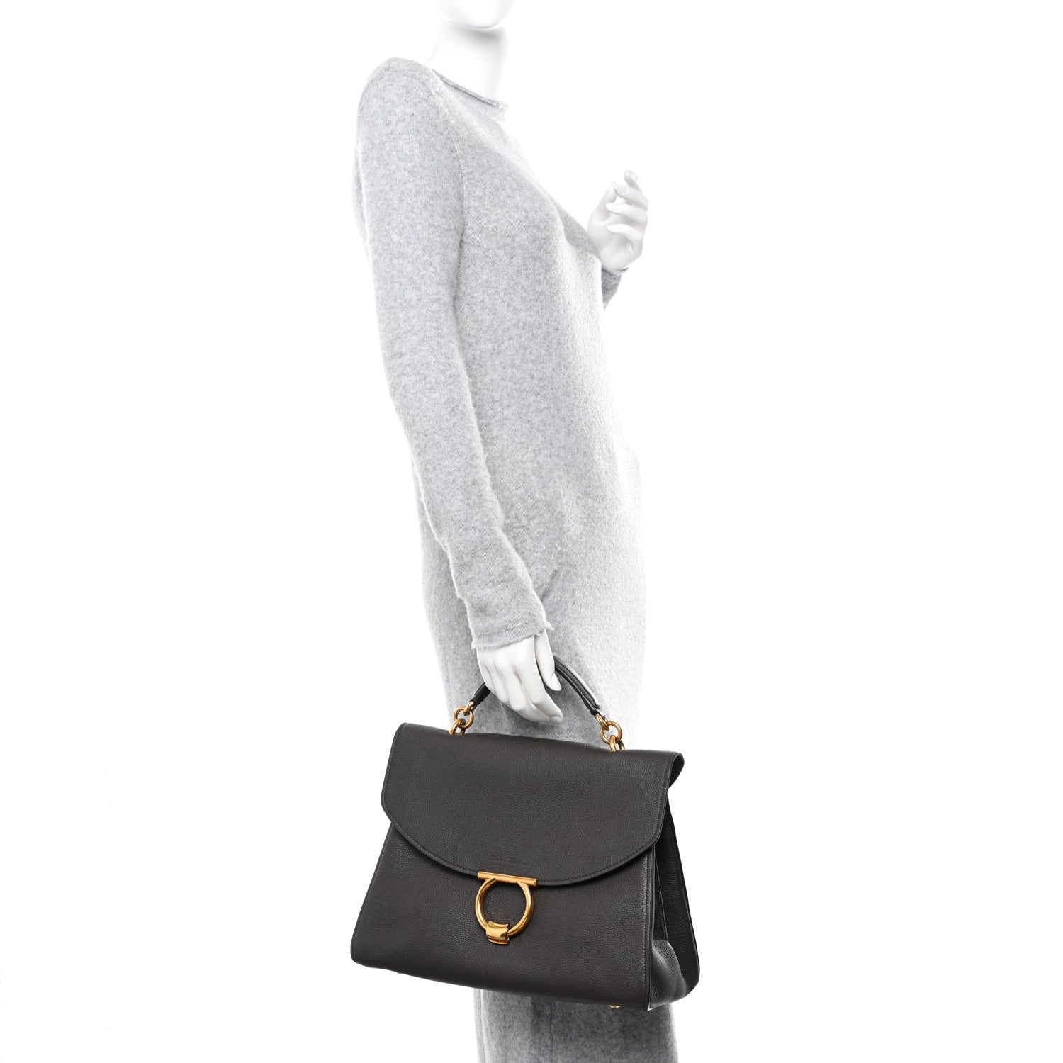 Salvatore Ferragamo Calfskin Medium Margot Top Handle Satchel Flannel 2 of 9