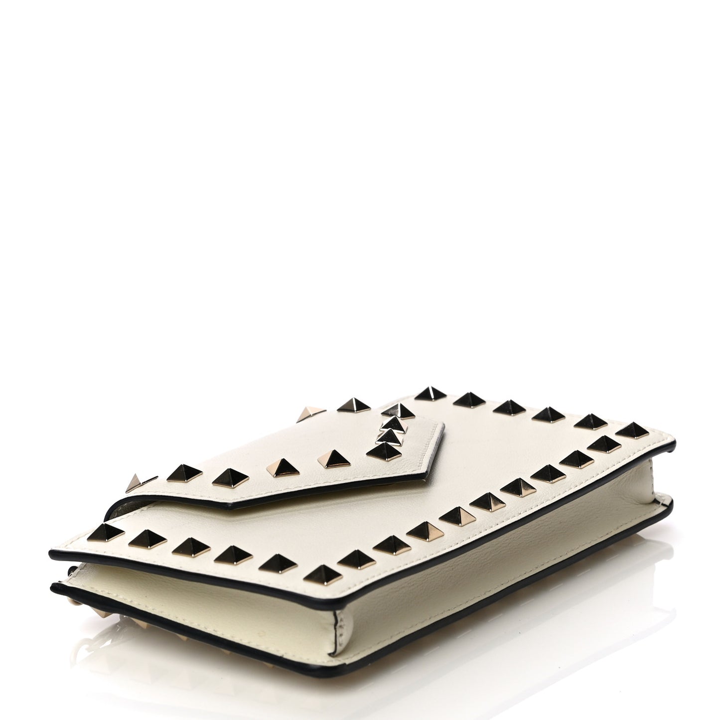 Calfskin Rockstud Phone Case With Chain Ivory