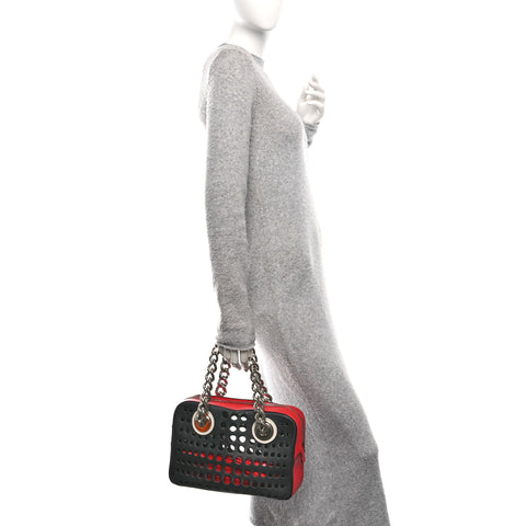 City Calfskin Perforated Chain Shoulder Bag Black Lacca