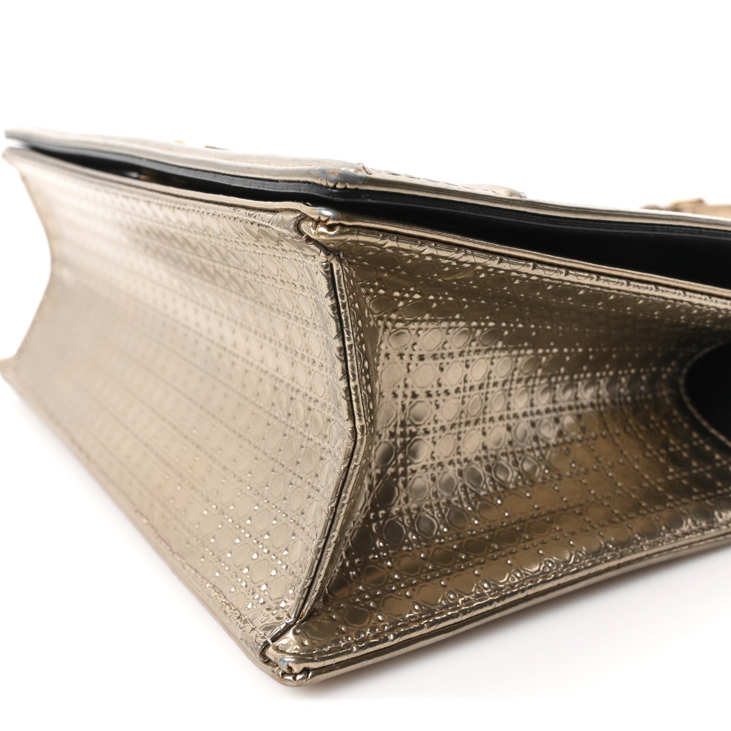 Christian Dior Metallic Patent Micro-Cannage Medium Diorama Flap Bag Gold 9 of 9