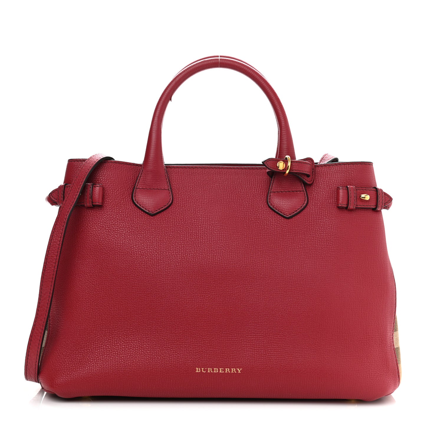 Grainy Calfskin House Check Medium Banner Tote Red