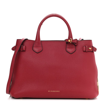 Burberry Grainy Calfskin House Check Medium Banner Tote Red 1 of 15