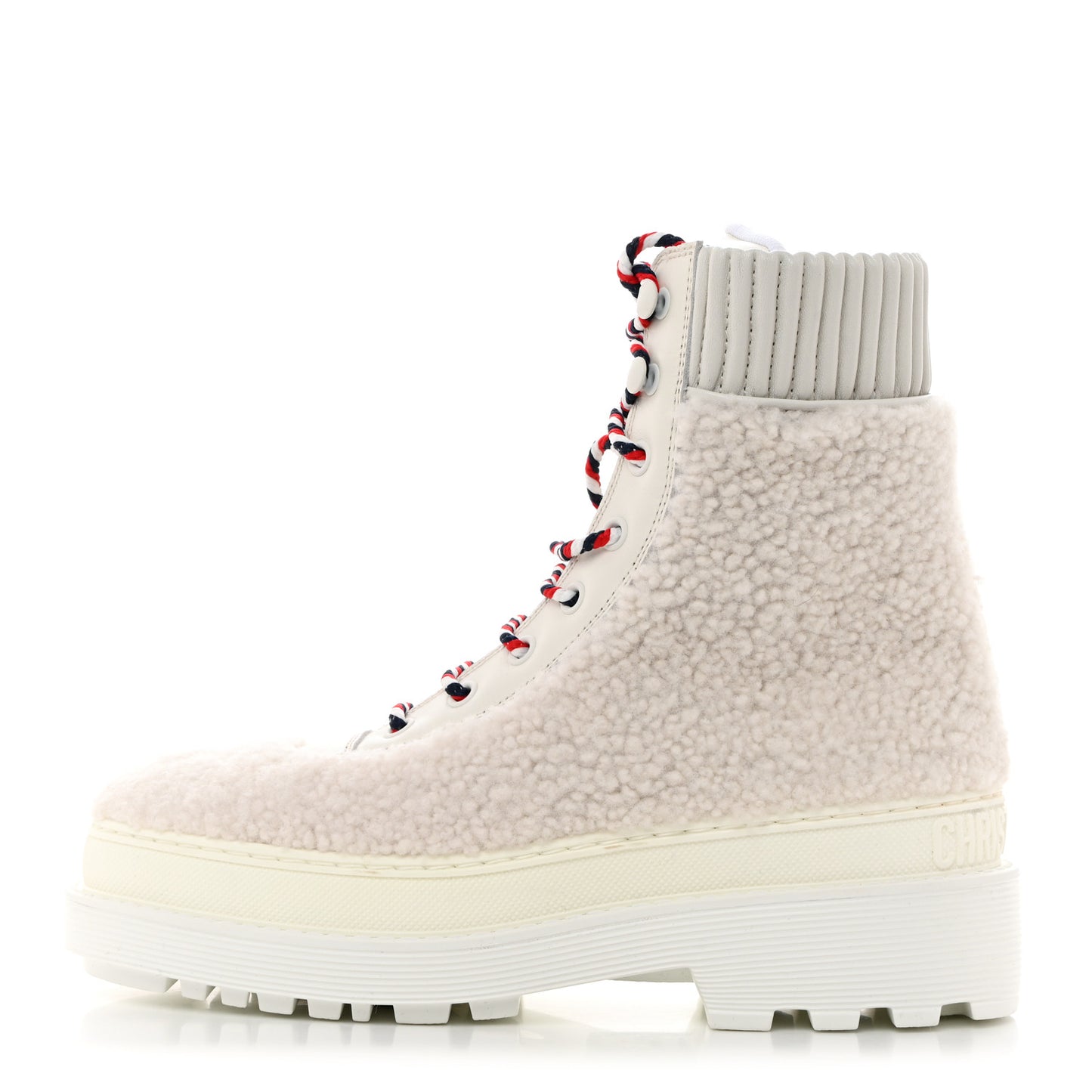 Calfskin Shearling Hike Ankle Boots 37.5 White