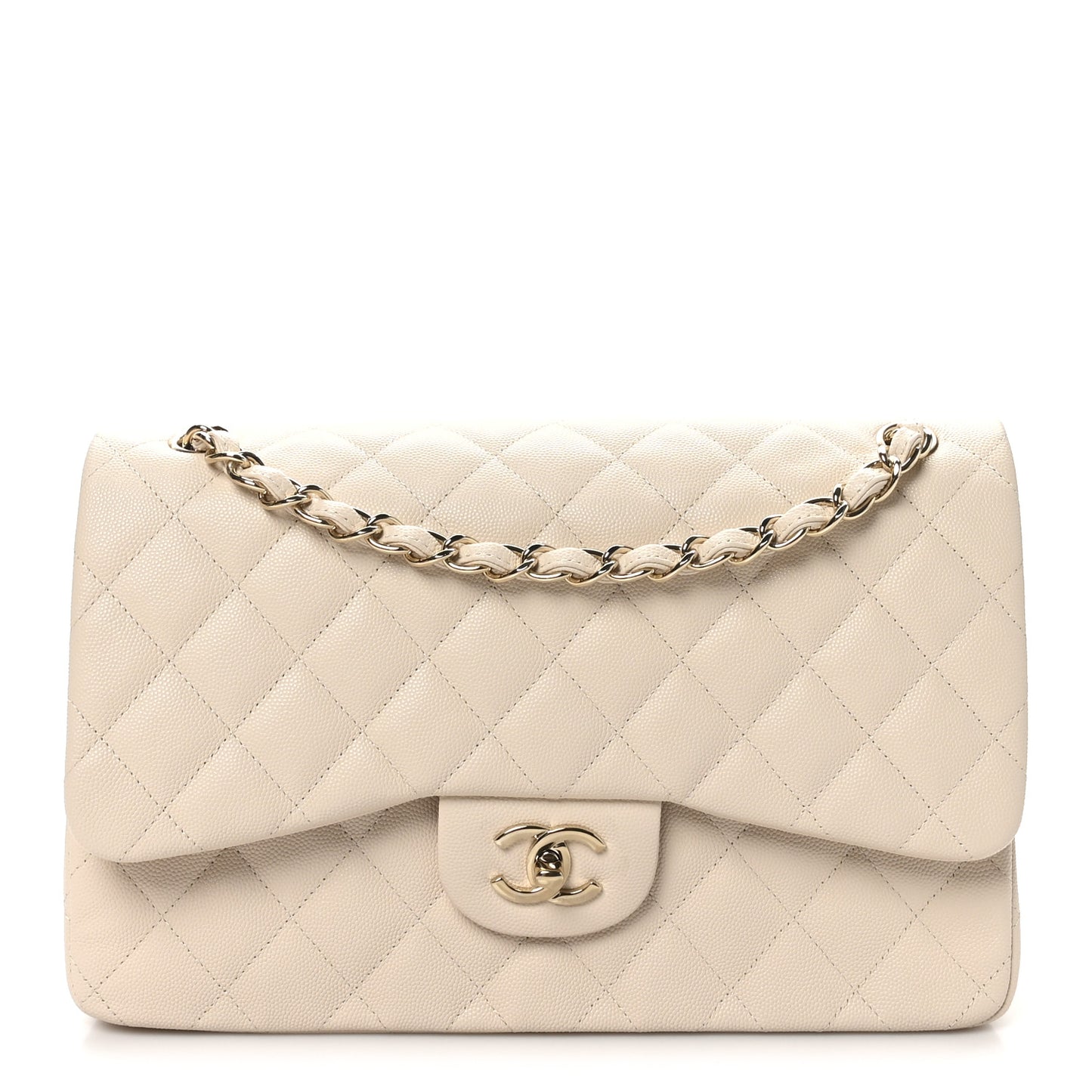 Caviar Quilted Jumbo Double Flap Light Beige