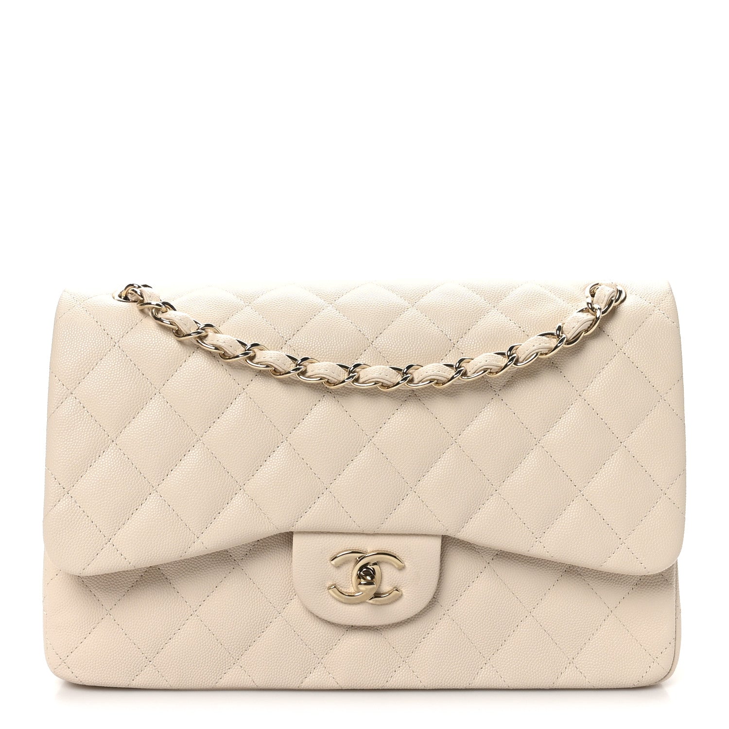 Chanel Caviar Quilted Jumbo Double Flap Light Beige 1 of 10