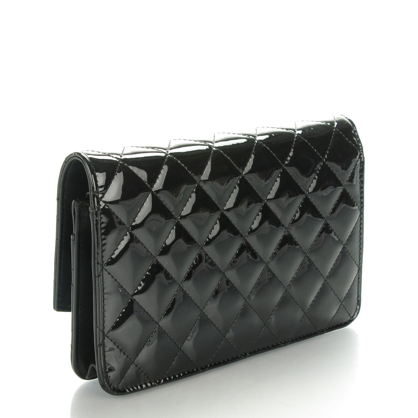 Patent Quilted Brilliant Wallet On Chain WOC Black