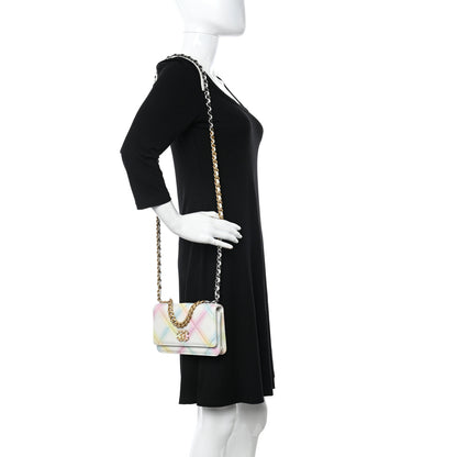 Chanel Printed Goatskin Quilted Chanel 19 Wallet On Chain WOC White Multicolor 2 of 14