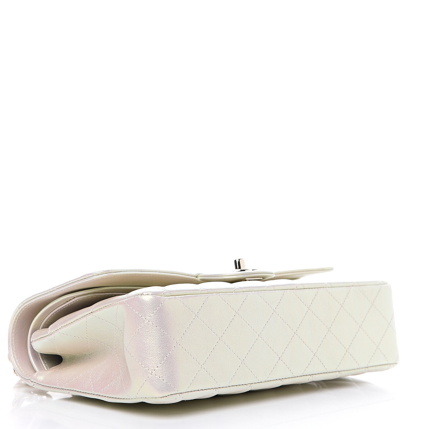Iridescent Lambskin Quilted Medium Double Flap Ivory