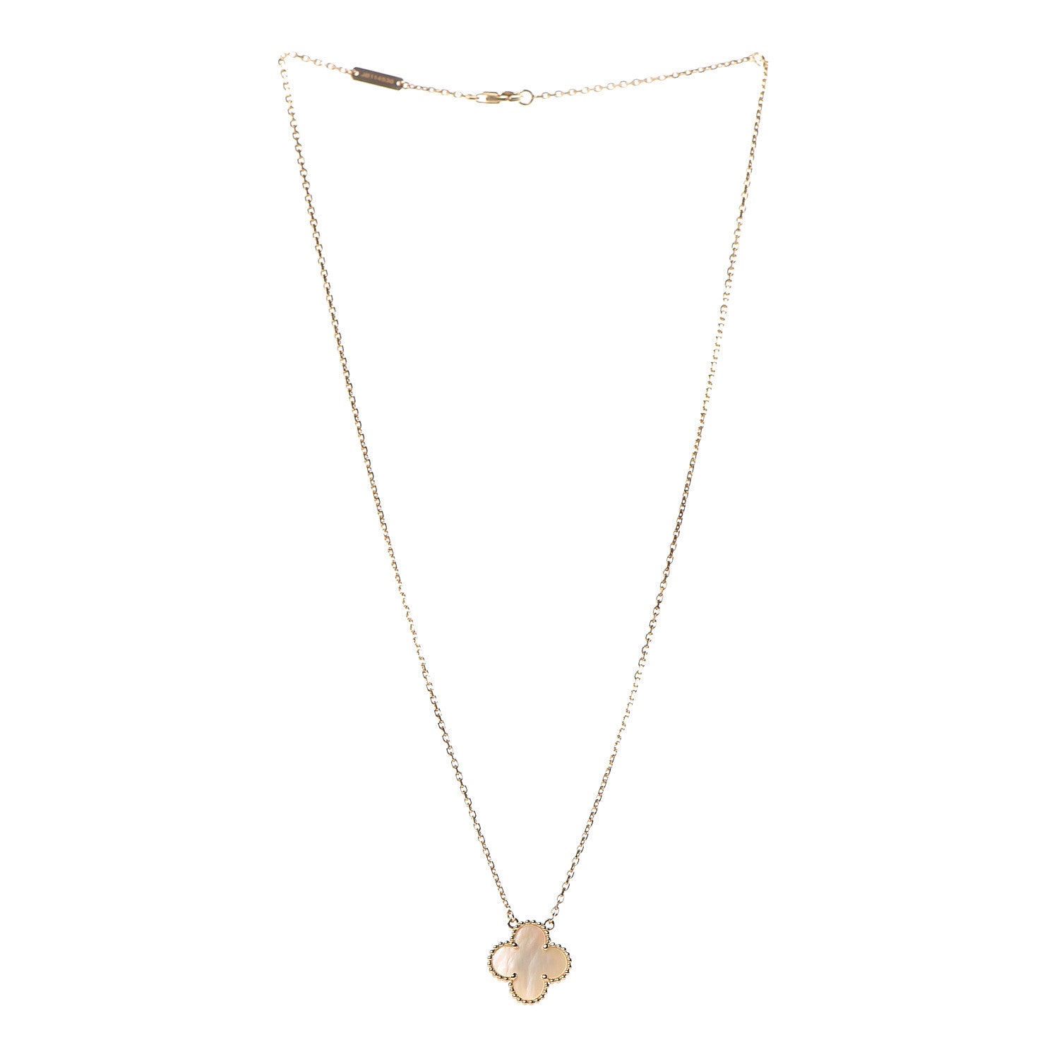 Van Cleef & Arpels 18K Yellow Gold Mother of Pearl Vintage Alhambra Pendant Necklace 3 of 7