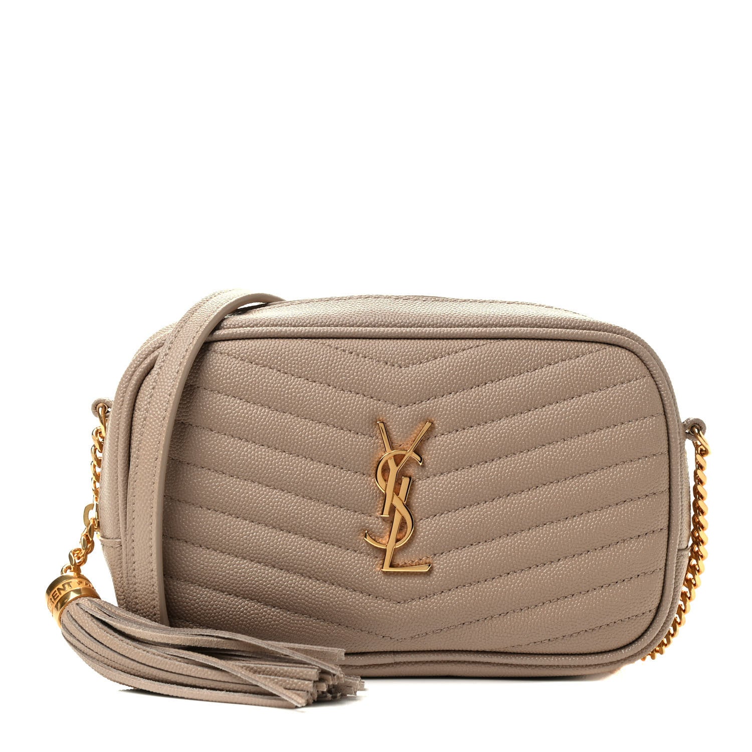 Saint Laurent Grain De Poudre Matelasse Monogram Mini Lou Camera Bag Dark Beige 1 of 10
