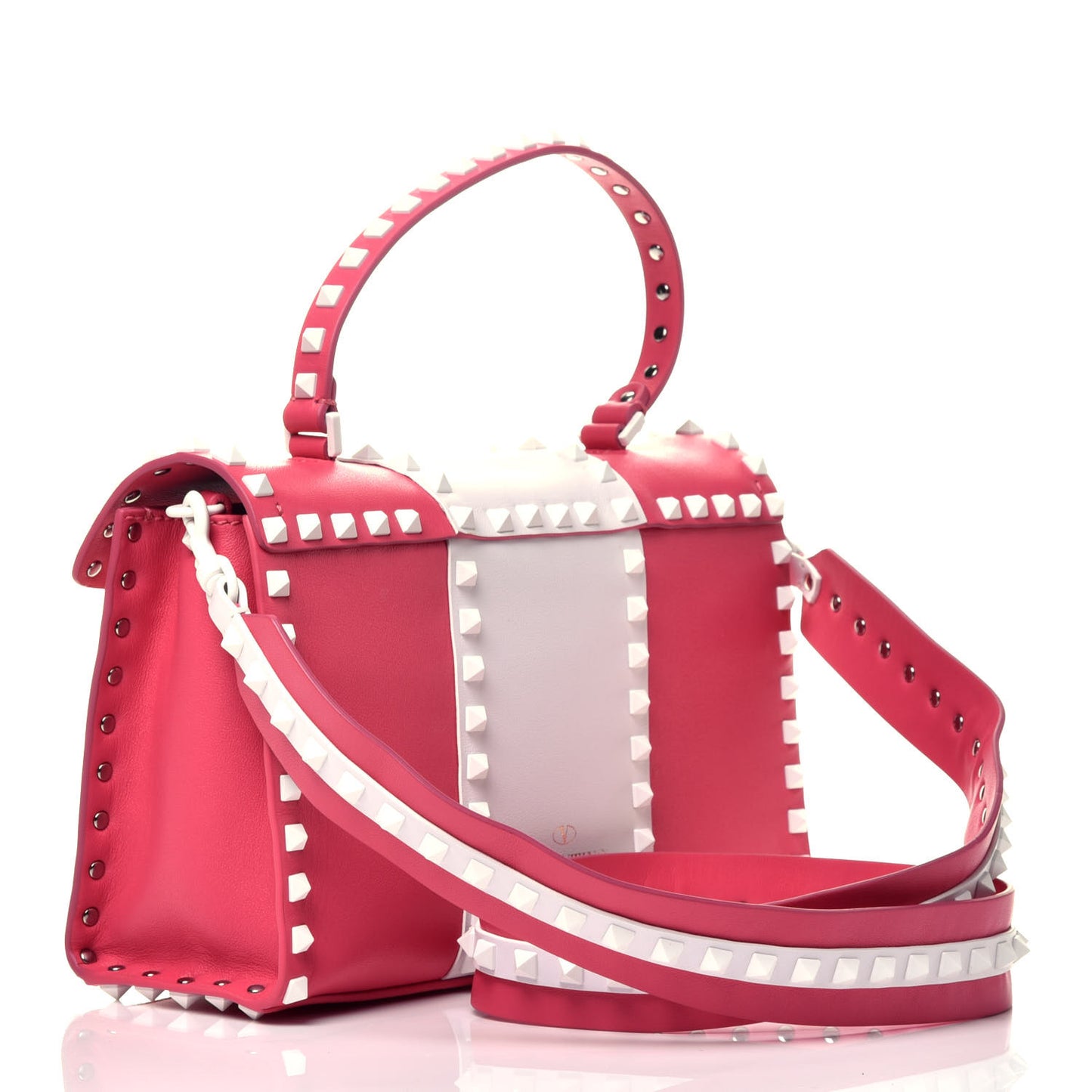 Vitello Colorblock Small Free Rockstud Single Handle Flap Bag Shadow Pink Optic White