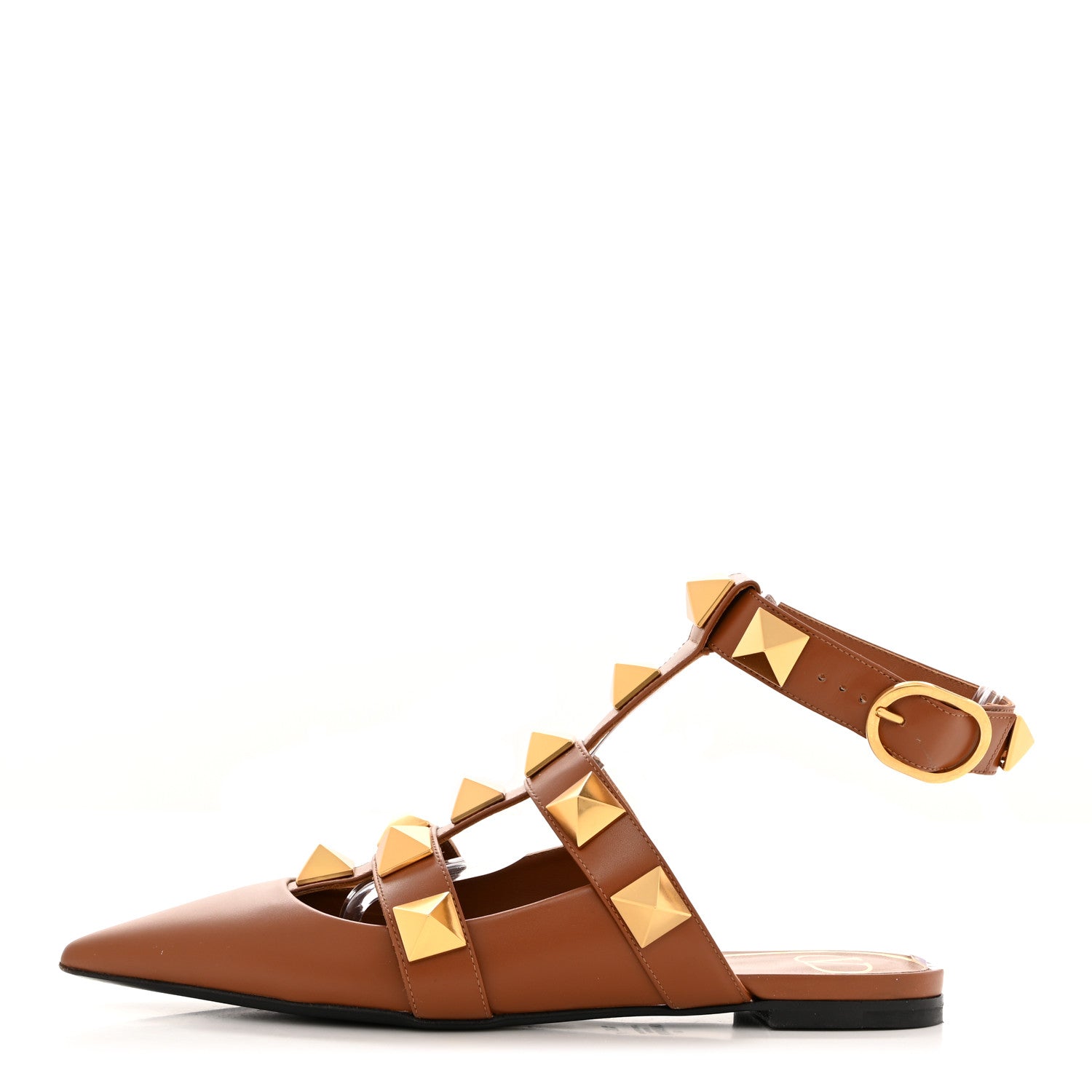 Valentino Garavani Calfskin Roman Stud Ankle Strap Flat Mules 37.5 Selleria 1 of 13