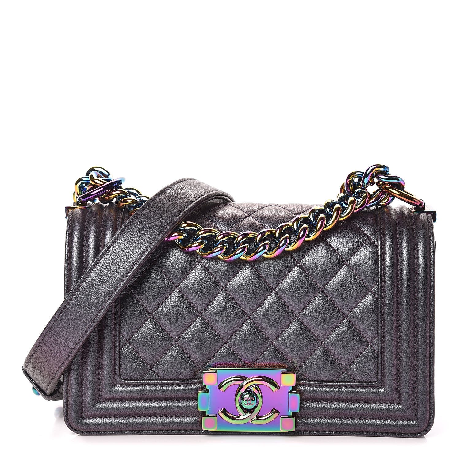 Chanel Iridescent Goatskin Quilted Small Boy Flap Purple 1 of 9