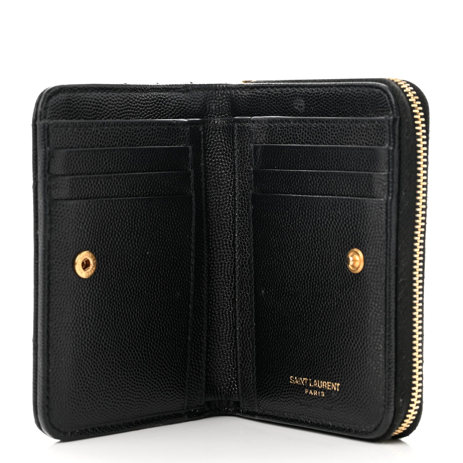 Saint Laurent Grain De Poudre Matelasse Chevron Monogram Compact Zip Around Wallet Black 5 of 8