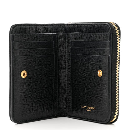 Saint Laurent Grain De Poudre Matelasse Chevron Monogram Compact Zip Around Wallet Black 5 of 8
