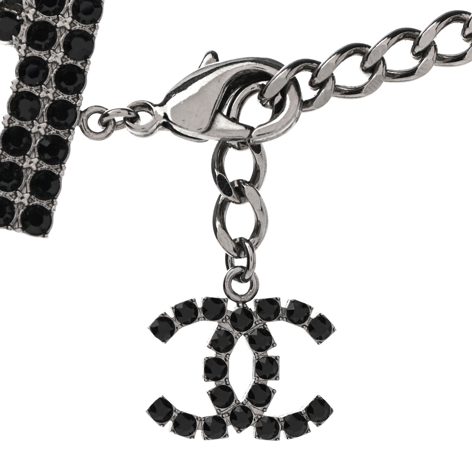 Chanel Crystal CC Logo Choker Necklace Silver Black 6 of 7