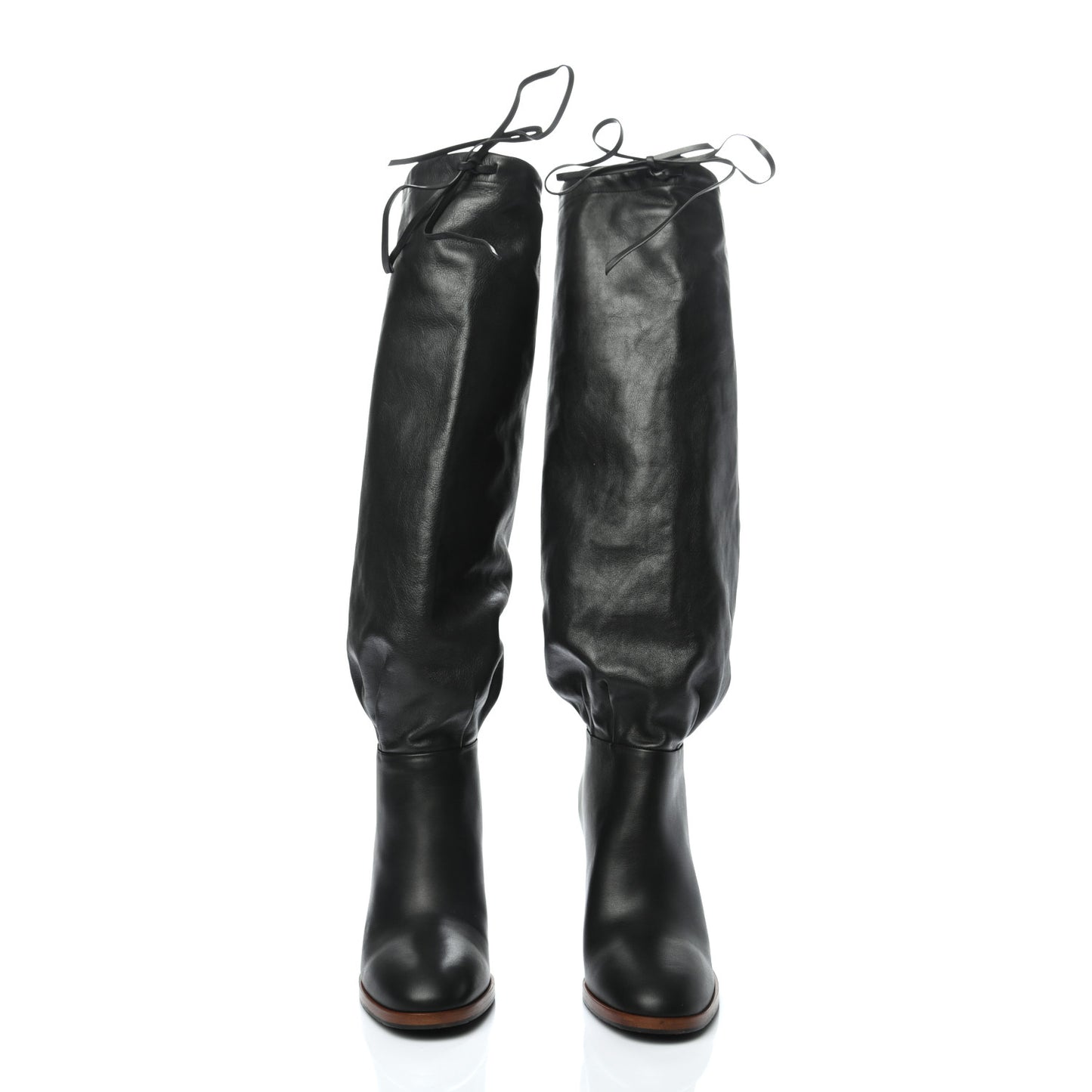 Deauville Calfskin Cinched Knee High Boots 37.5 Black