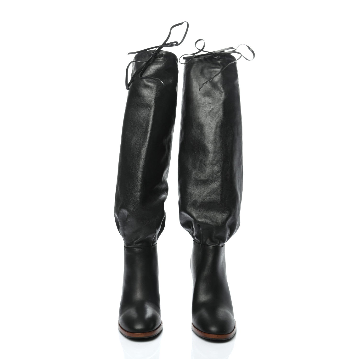 Gucci Deauville Calfskin Cinched Knee High Boots 37.5 Black 2 of 6