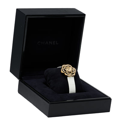 Chanel 18K Yellow Gold Alligator Diamond 37mm Camelia Quartz Watch 5 of 5