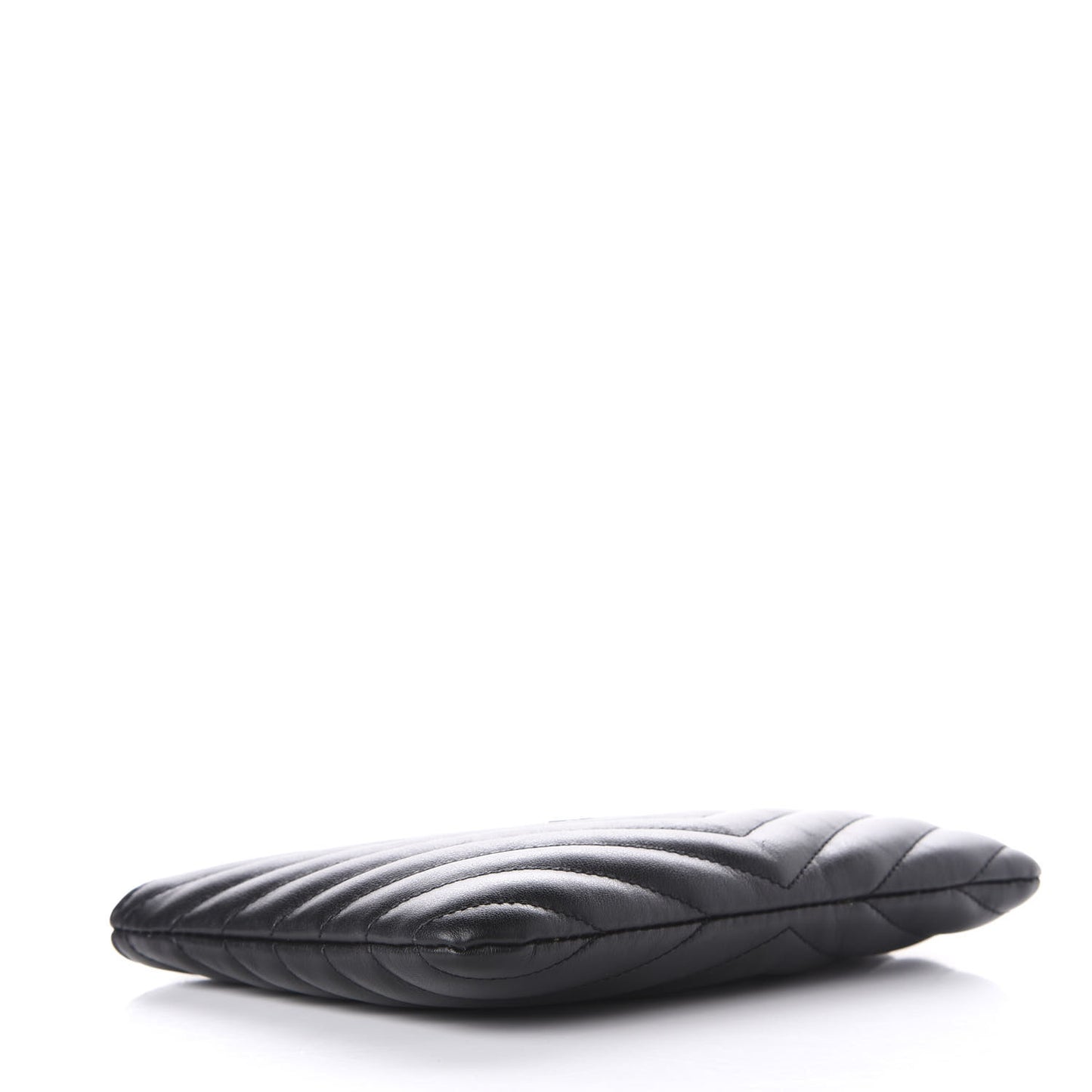 Calfskin Matelasse Chevron Monogram Pouch Black