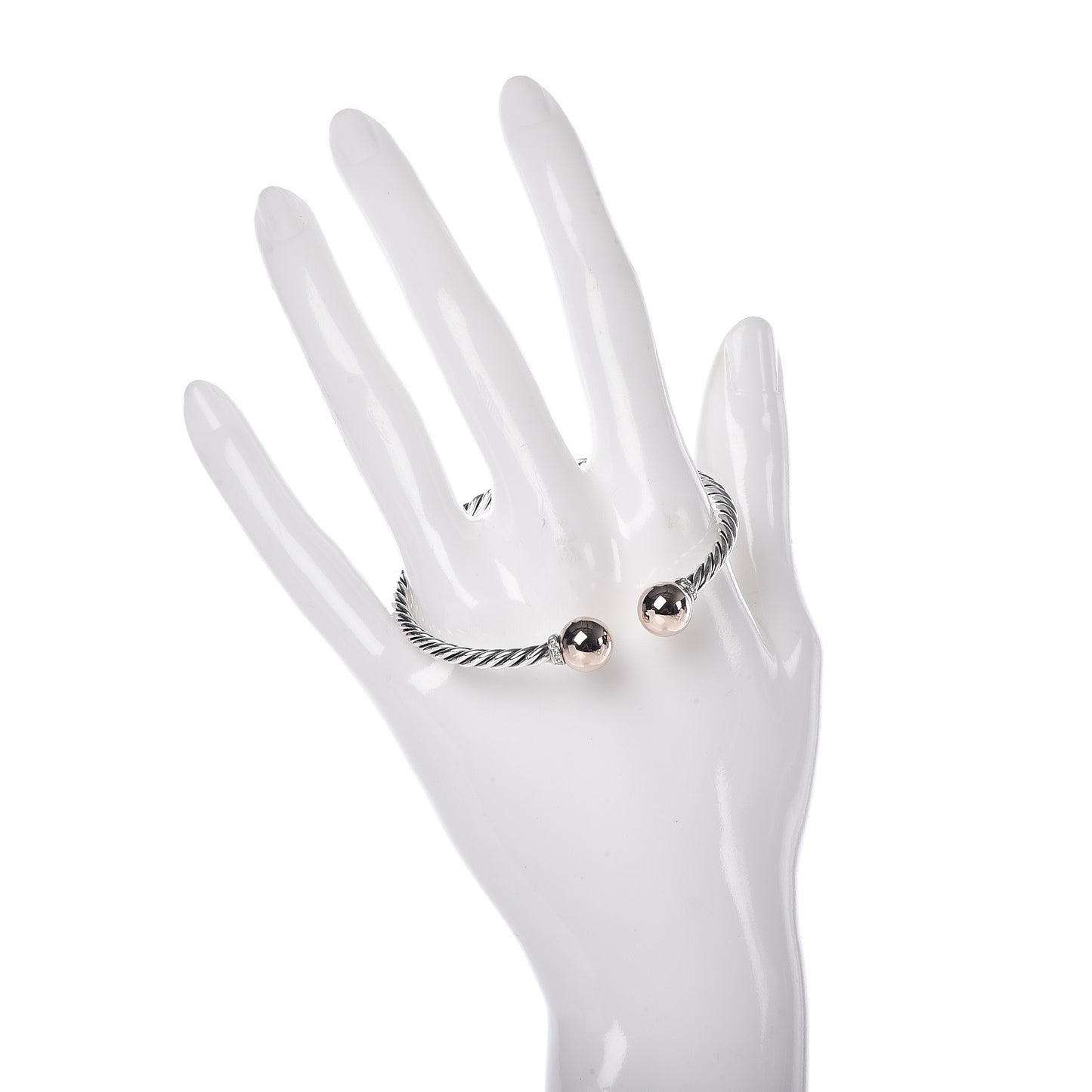 Sterling Silver 18K Yellow Gold Diamond 9mm Solari Bead Bracelet
