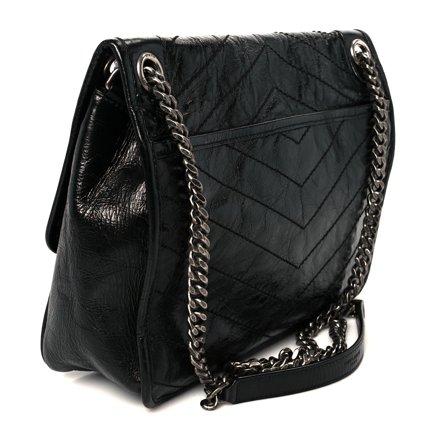 Saint Laurent Crinkled Calfskin Matelasse Monogram Medium Niki Chain Satchel Black 3 of 12