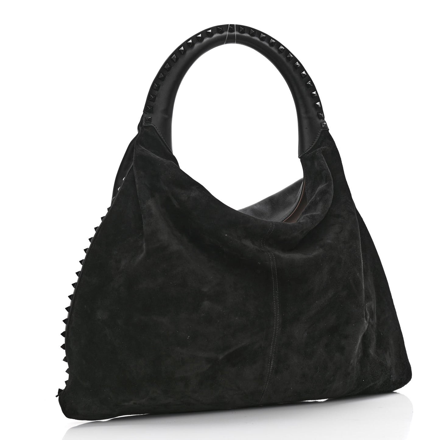 Calfskin Suede Rockstud Hobo Black