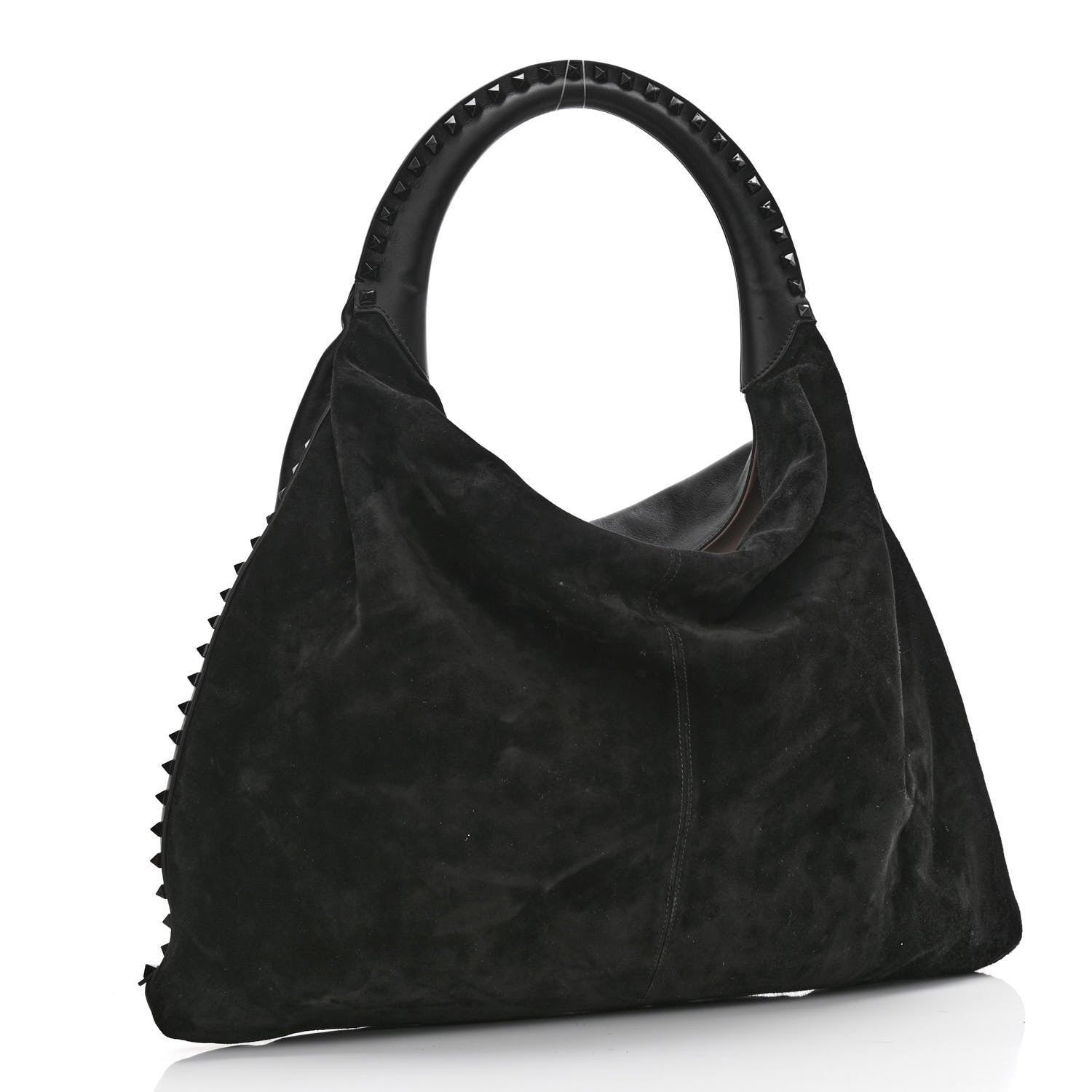 Valentino Garavani Calfskin Suede Rockstud Hobo Black 4 of 9
