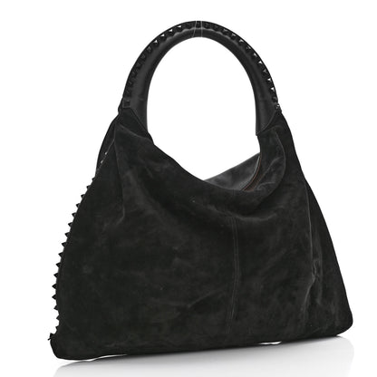 Valentino Garavani Calfskin Suede Rockstud Hobo Black 4 of 9