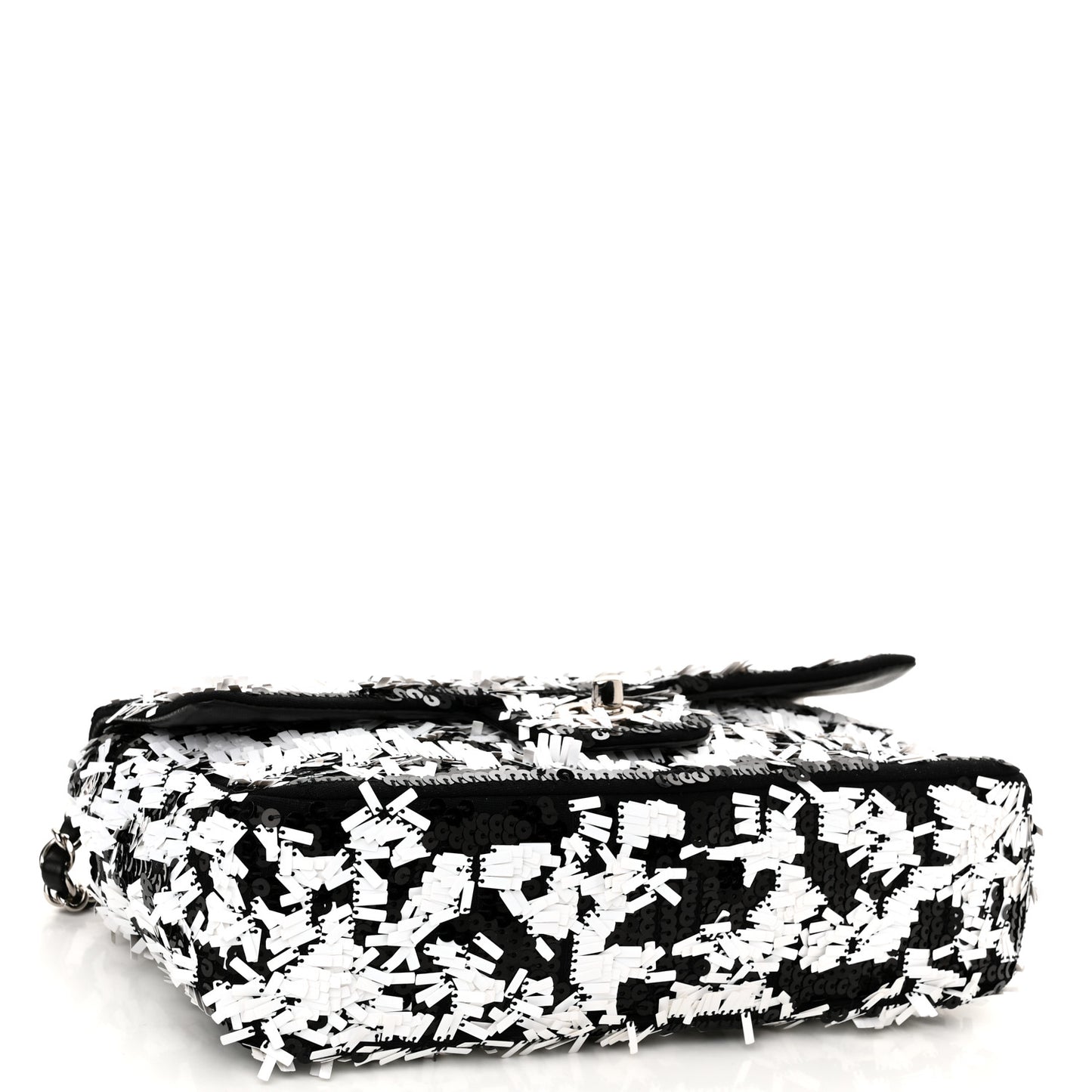 Sequin Embroidered Medium Flap Black White