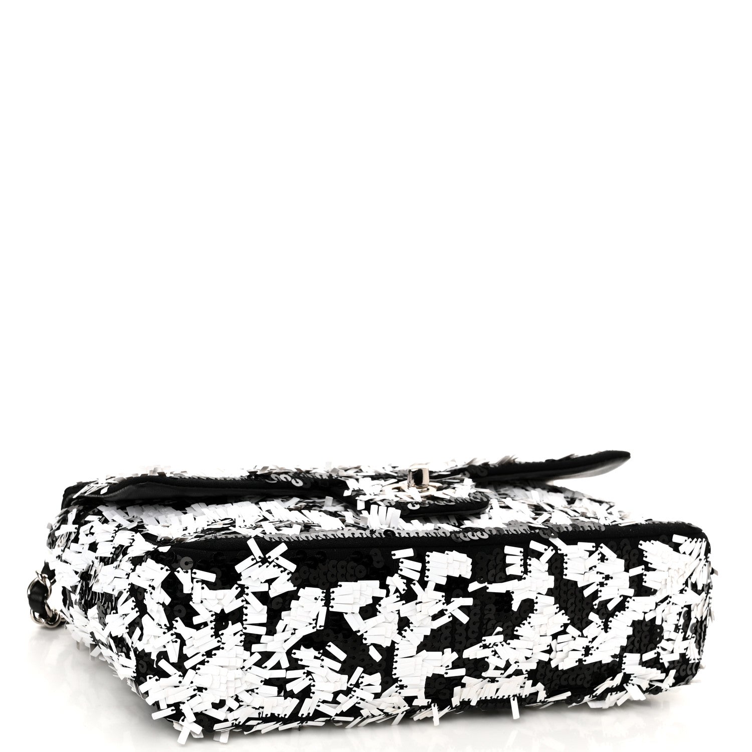 Chanel Sequin Embroidered Medium Flap Black White 4 of 11