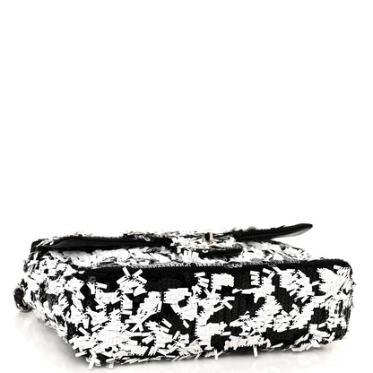 Chanel Sequin Embroidered Medium Flap Black White 4 of 11
