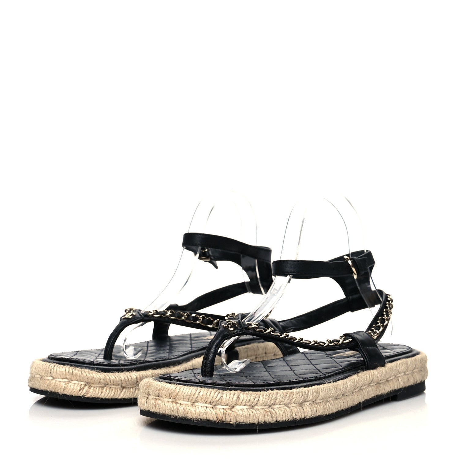 Chanel Lambskin Chain CC Thong Espadrille Sandals 40 Black 3 of 8