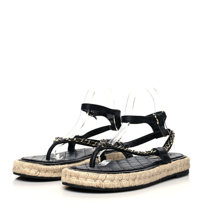 Chanel Lambskin Chain CC Thong Espadrille Sandals 40 Black 3 of 8