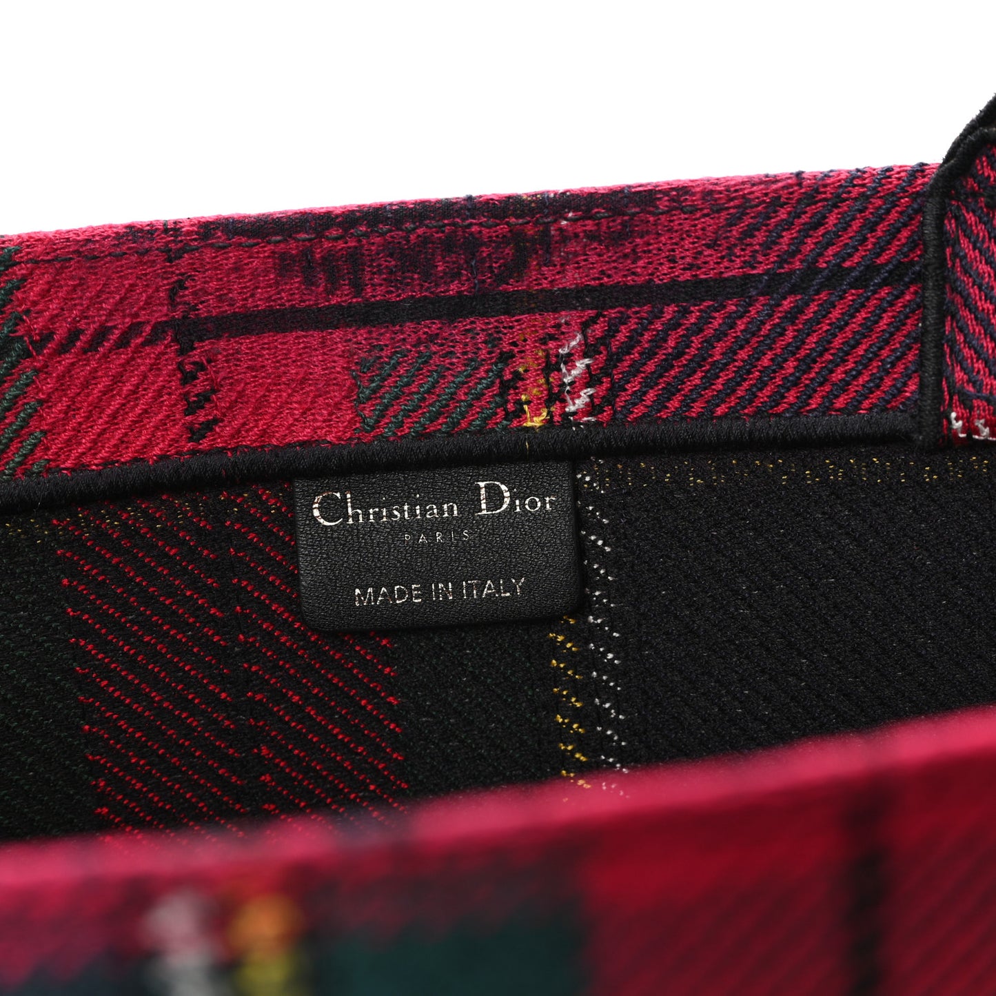 Canvas Embroidered Medium Tartan Check Book Tote Red Multicolor