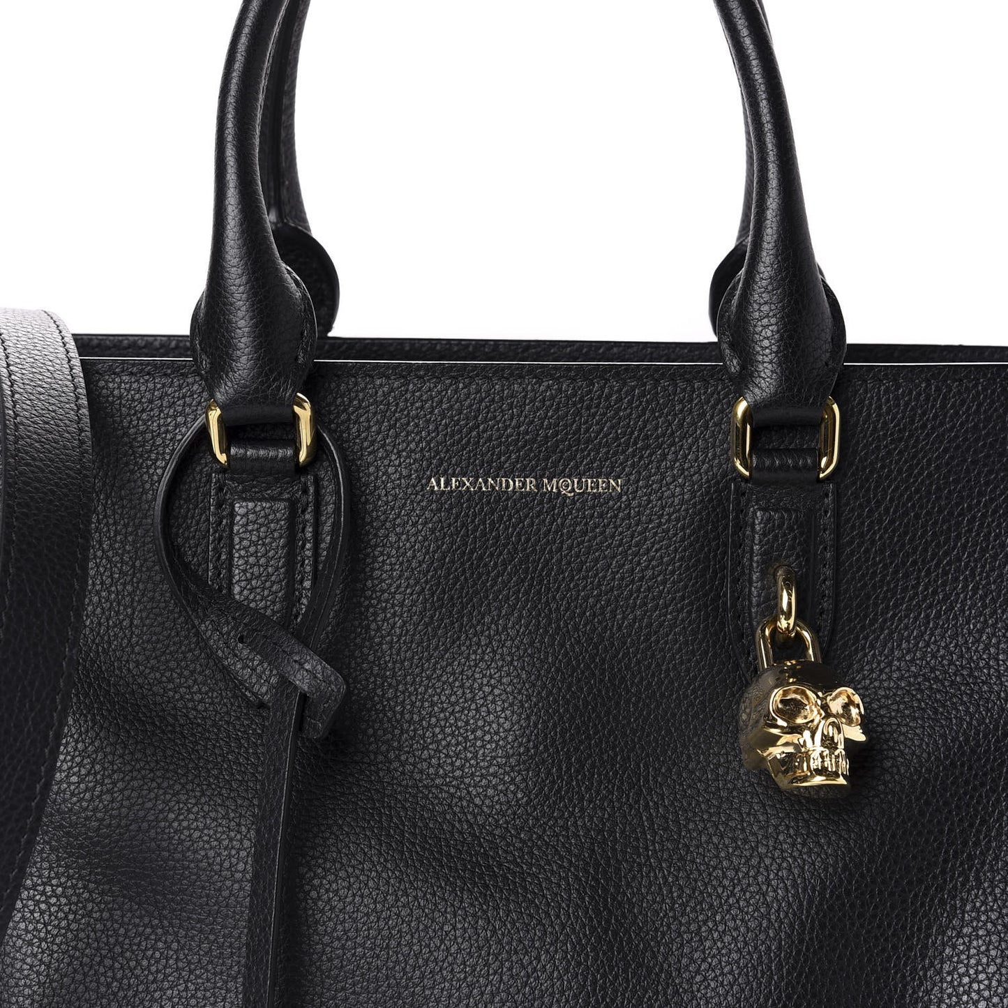 Pebbled Calfskin Small Skull Padlock Zip Around Tote Black