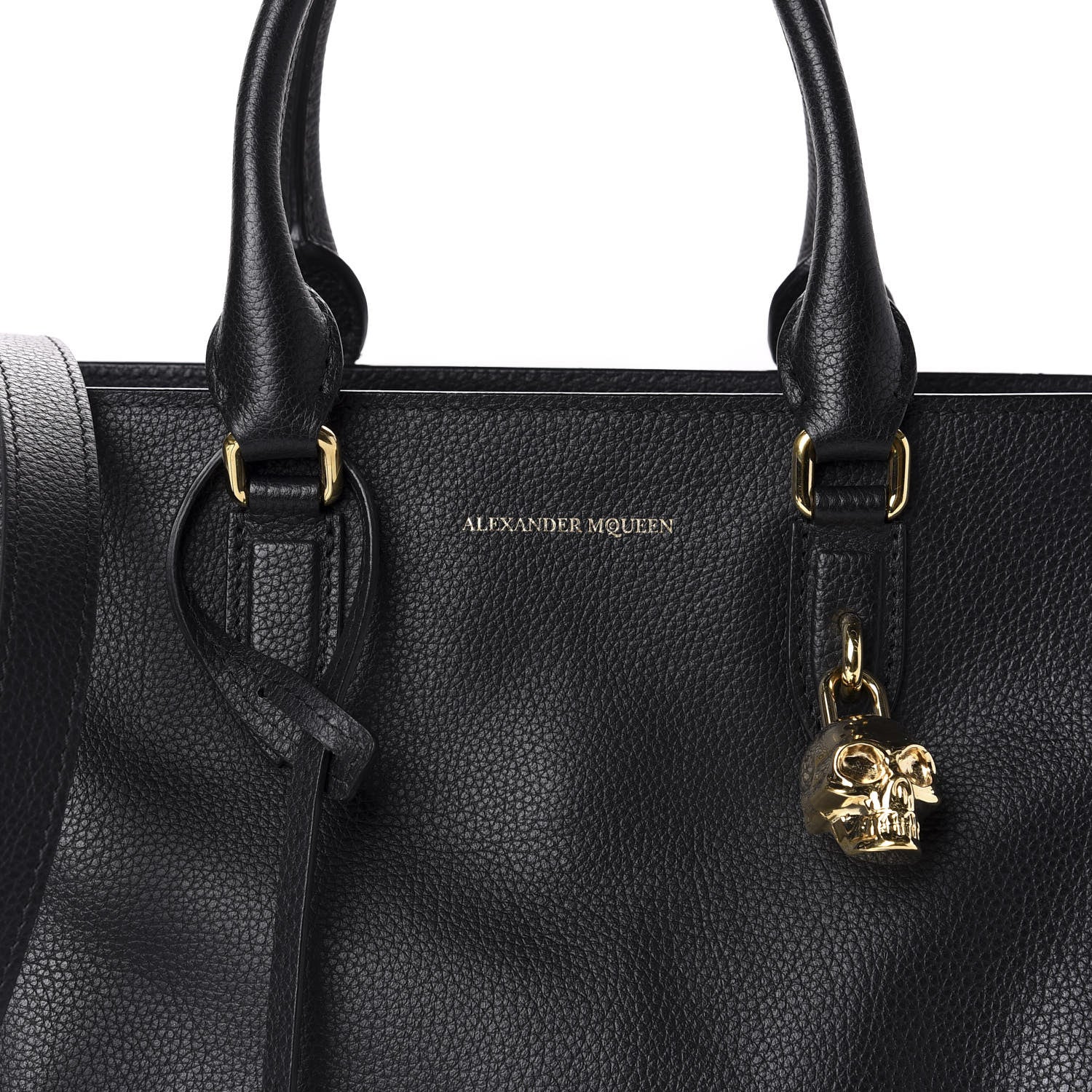 Alexander McQueen Pebbled Calfskin Small Skull Padlock Zip Around Tote Black 11 of 11