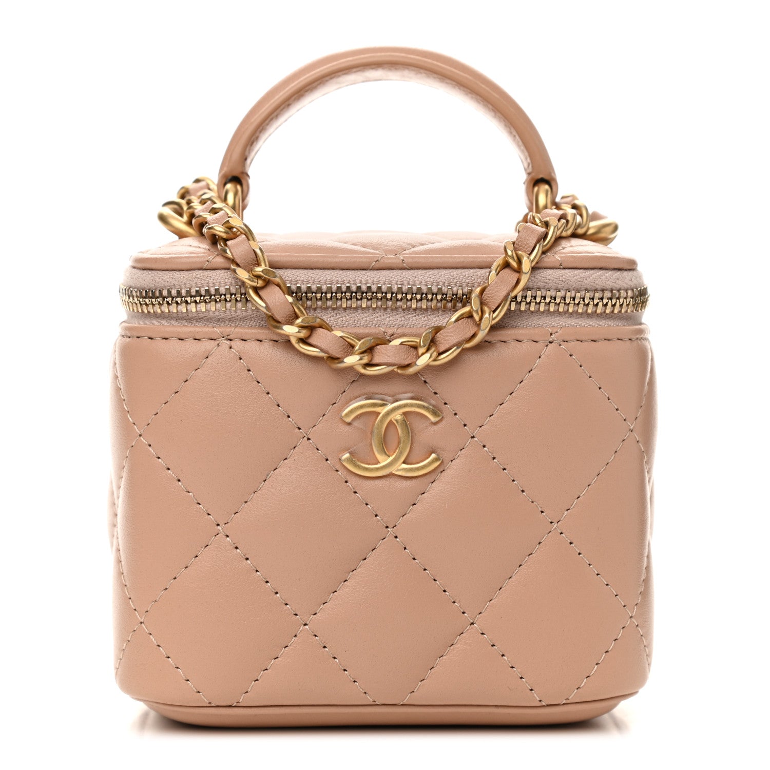 Chanel Lambskin Quilted Top Handle Mini Vanity Case With Chain Beige 1 of 11
