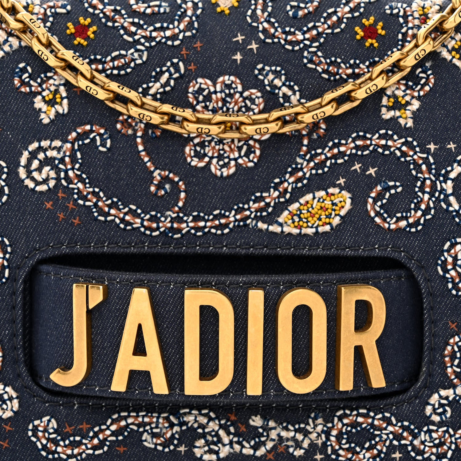 Christian Dior Denim Bead Embroidered J'Adior Chain Flap Bag Blue Multicolor 8 of 11