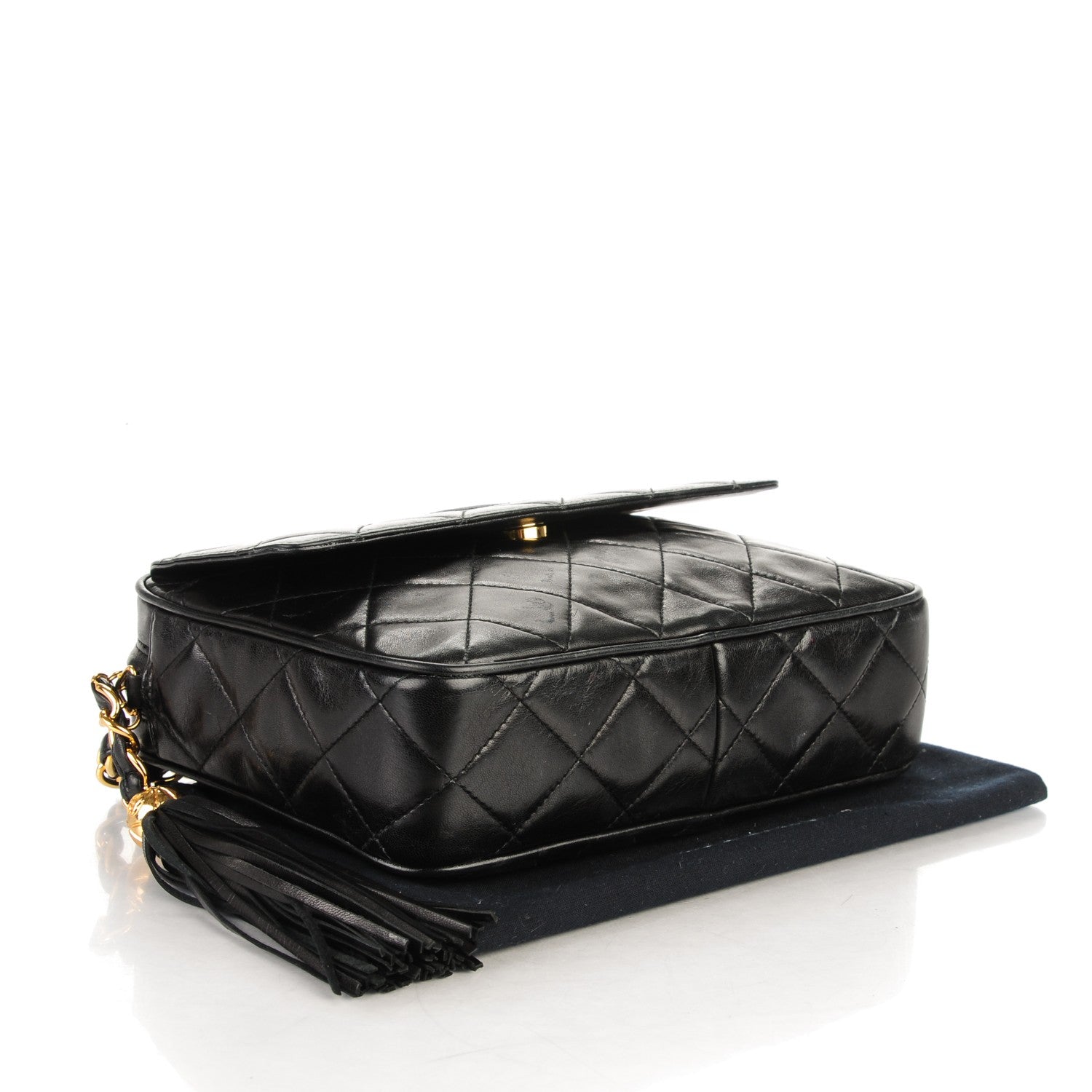 Chanel Lambskin Quilted Tassel Flap Camera Case Black 4 of 7