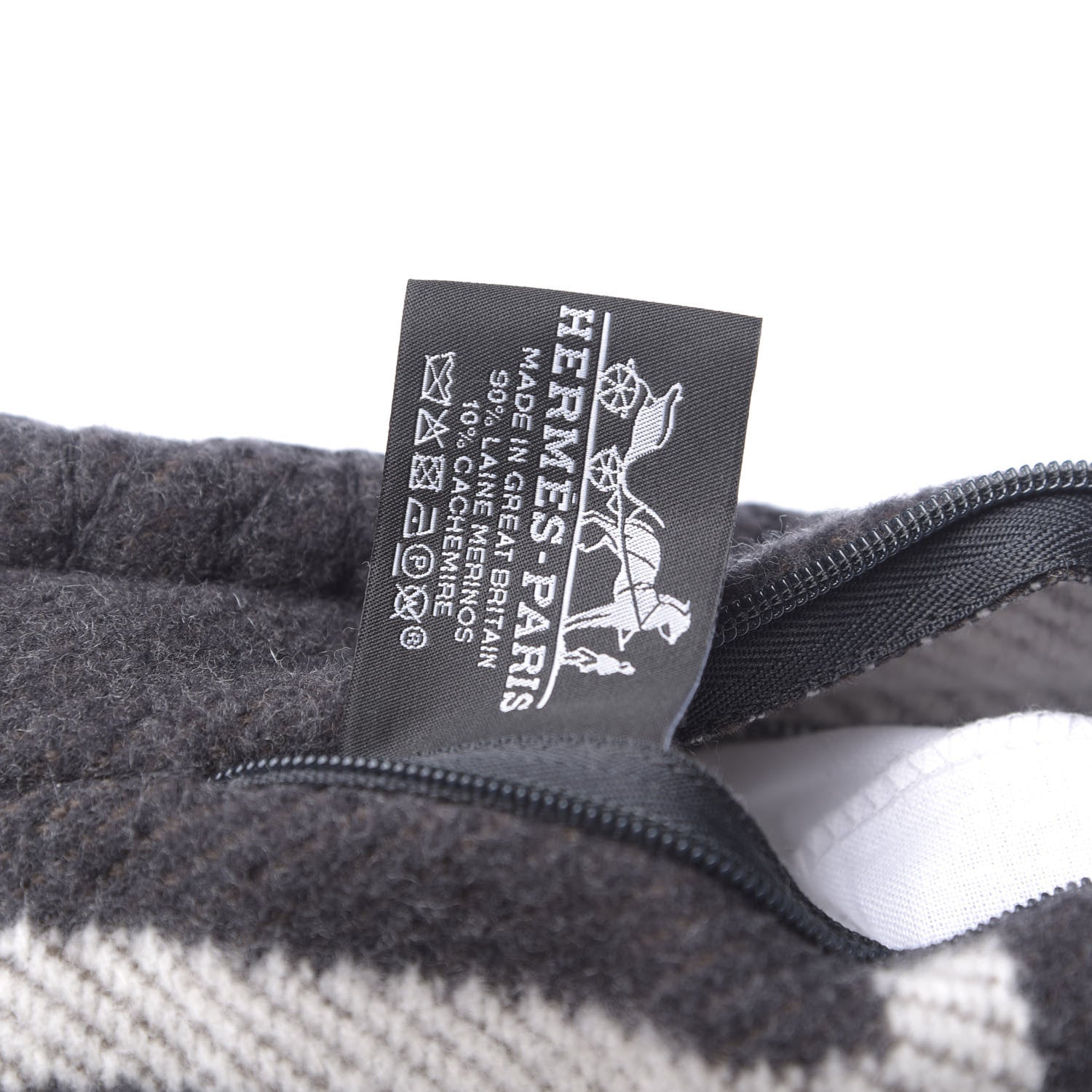 Hermes Wool Cashmere Avalon Pillow PM Ecru Gris Fonce 5 of 5