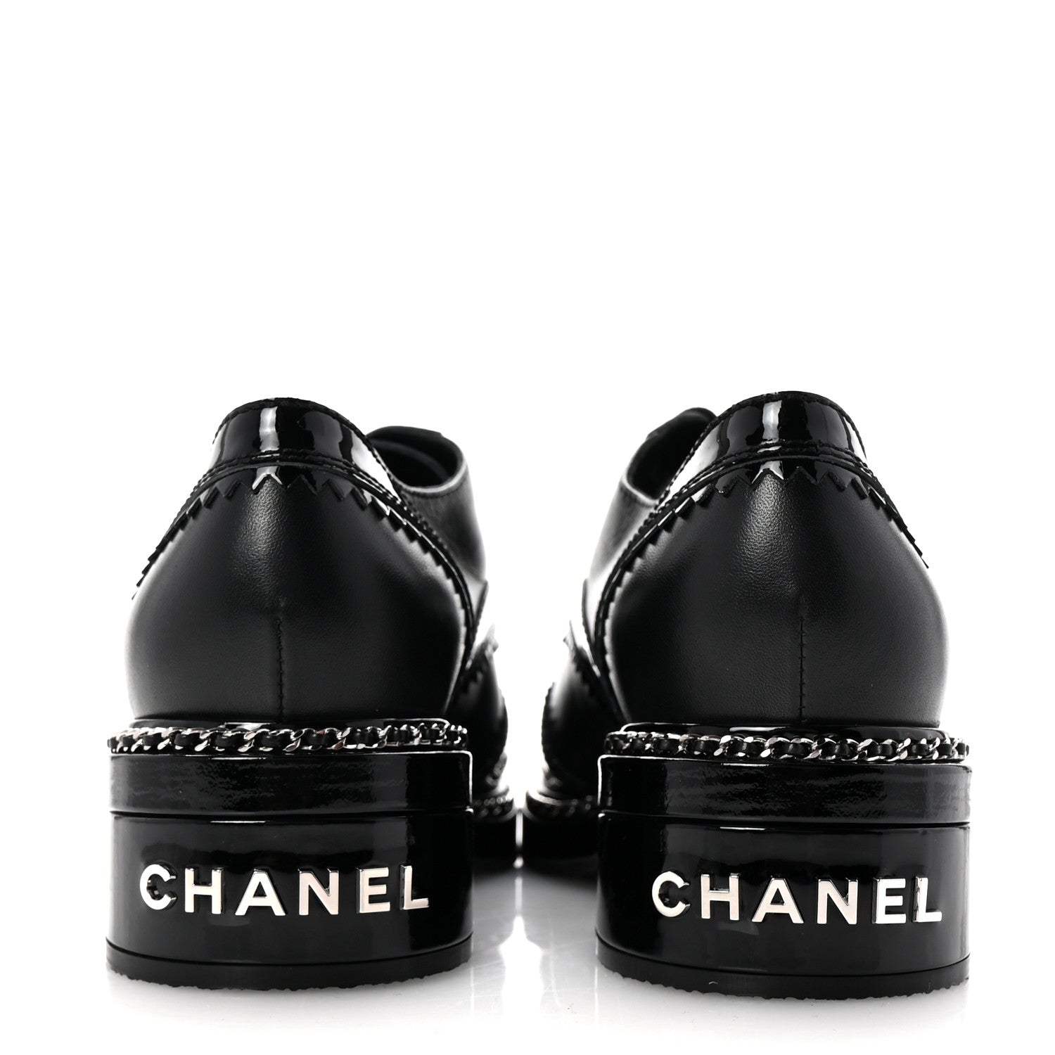 Chanel Lambskin Patent Calfskin CC Brogue Lace Up Oxfords 38 Black 6 of 11