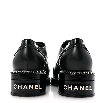 Chanel Lambskin Patent Calfskin CC Brogue Lace Up Oxfords 38 Black 6 of 11