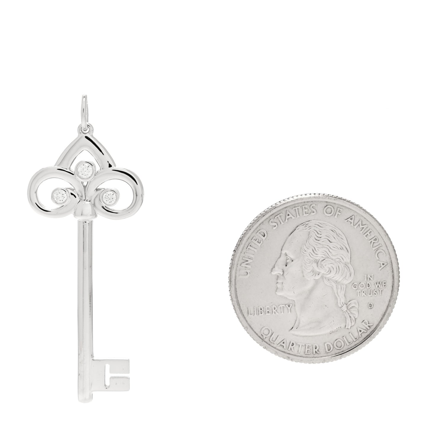 18K White Gold Diamond Fleur De Lis Key Pendant