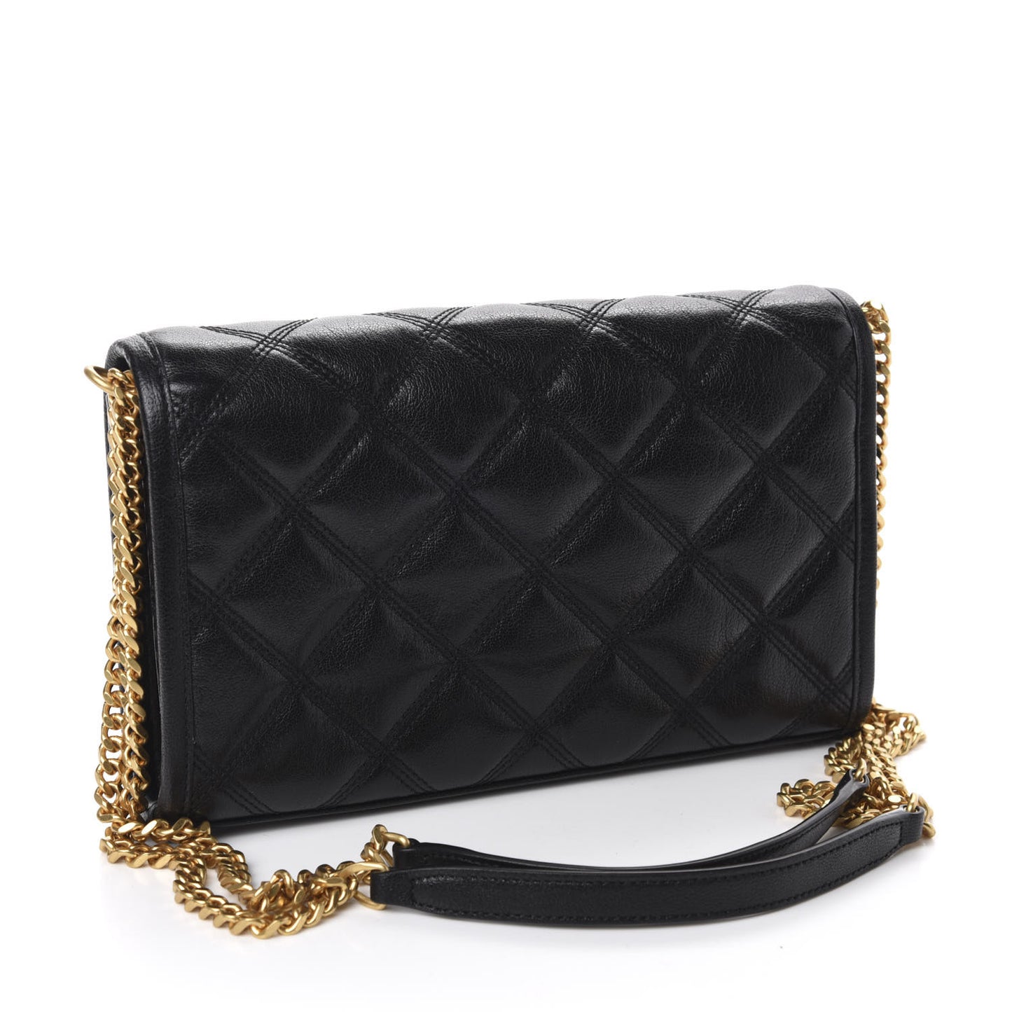 Lambskin Diamond Quilted Becky Chain Wallet Black