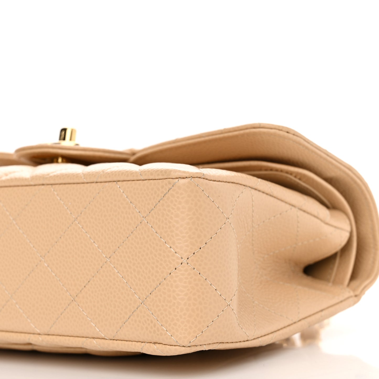 Caviar Quilted Small Double Flap Beige