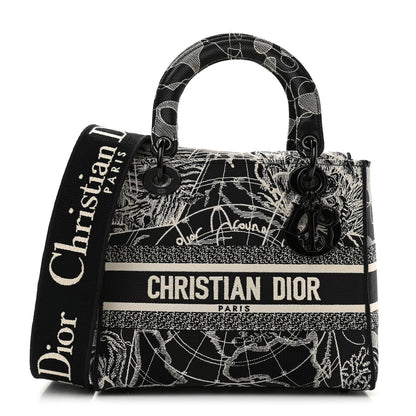 Christian Dior Toile de Jouy Embroidered Medium Lady D-Lite Black White 1 of 9