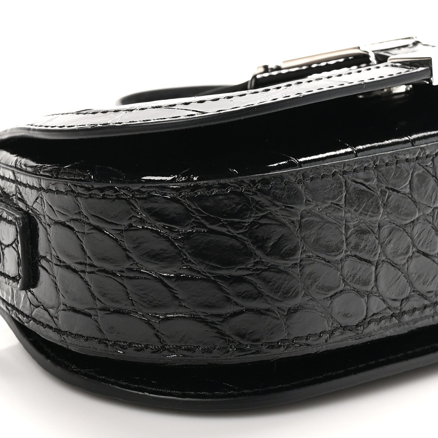 Calfskin Crocodile Embossed Greca Goddess Mini Shoulder Bag Black