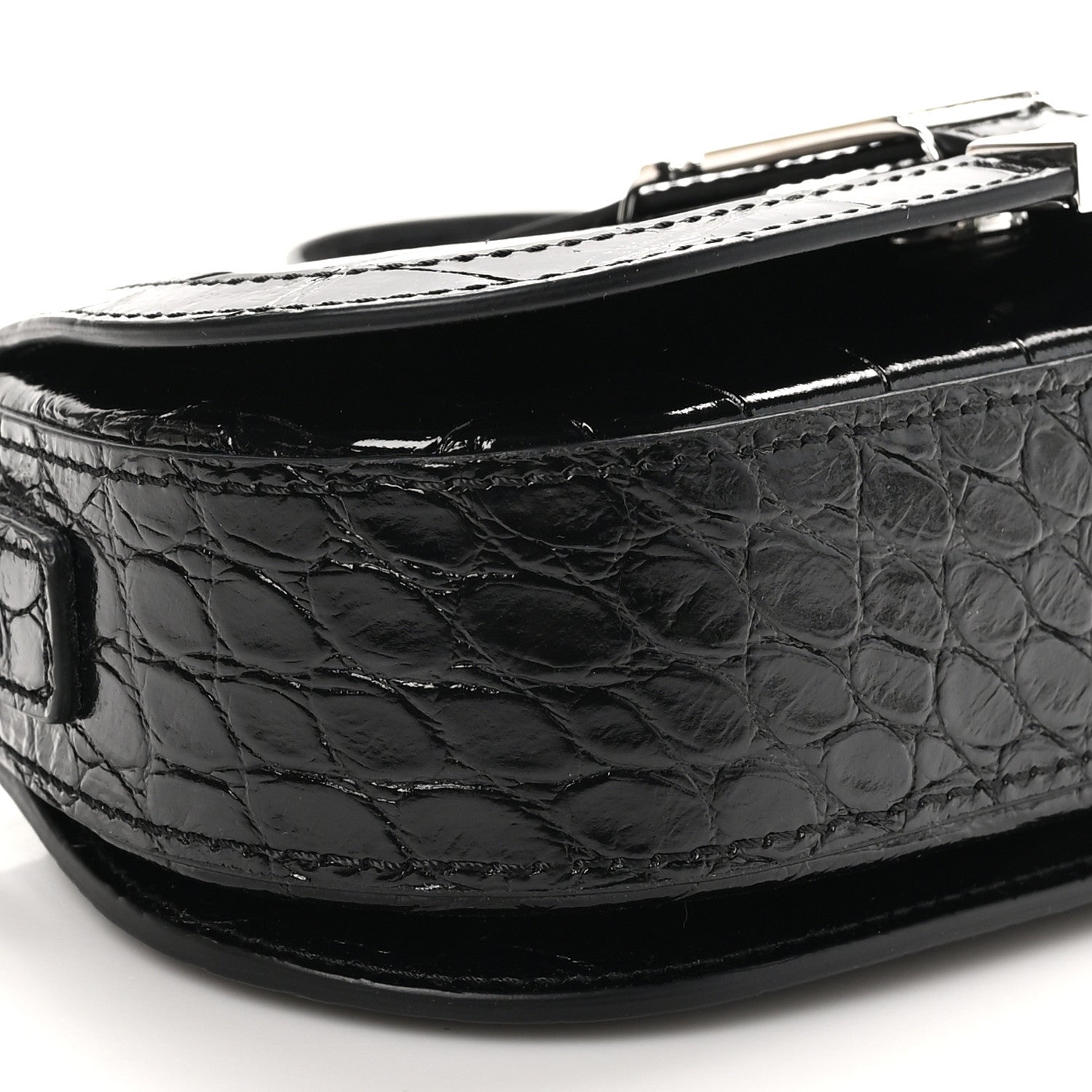 Versace Calfskin Crocodile Embossed Greca Goddess Mini Shoulder Bag Black 8 of 9